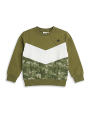 Boys' Olive Green Camo Chevron Sweatshirt – Long Sleeve Pullover Crewneck