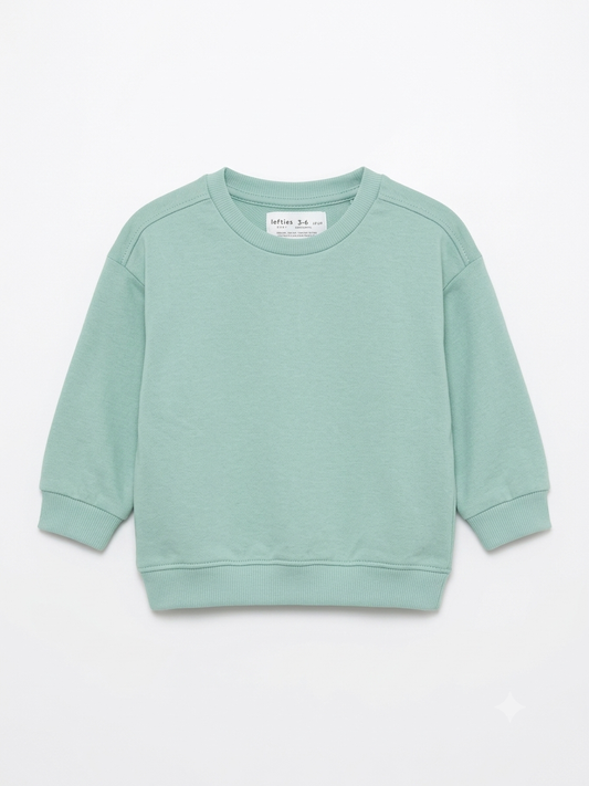 Boys’ Mint Green Plain Crewneck Sweatshirt – Soft Long-Sleeve Pullover