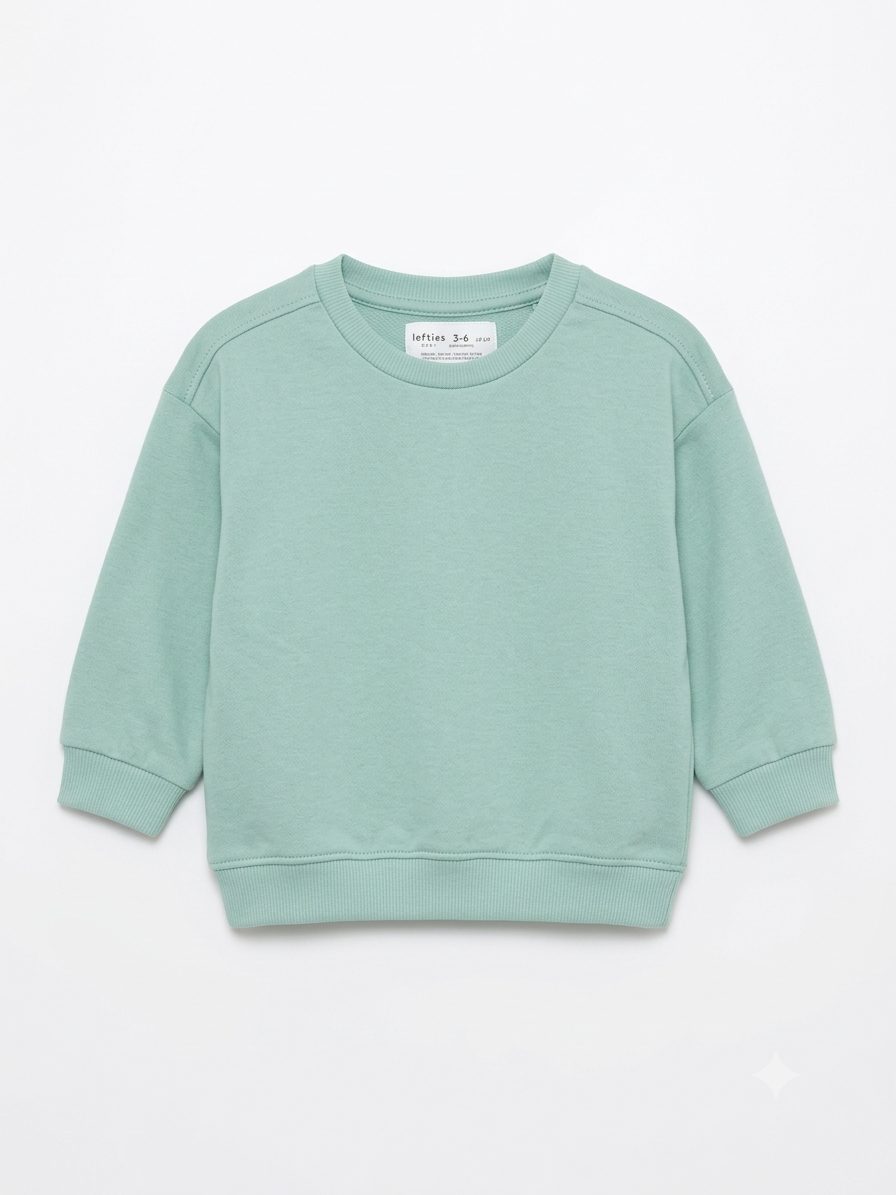 Boys’ Mint Green Plain Crewneck Sweatshirt – Soft Long-Sleeve Pullover
