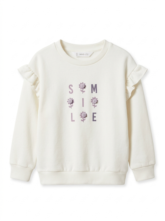 Girls Off-White Ruffle Sweatshirt | Floral Graphic Crewneck Pullover