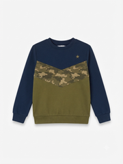 Boys' Color-Blocked Camo Sweatshirt | Navy and Olive Kids Pullover