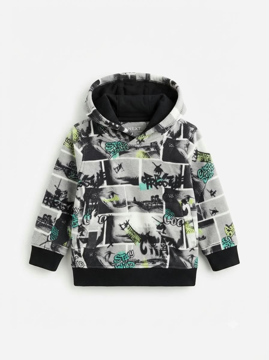Boys Comic-Patterned Fleece Hoodie