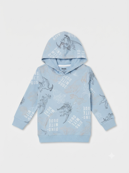 Boys Blue Dinosaur Print Hooded Sweatshirt | Cute "Dino-Mite" Casual Pullover