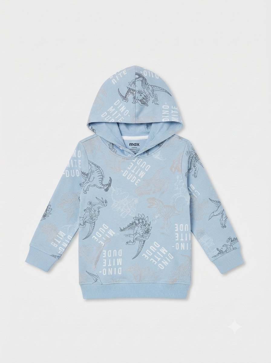 Boys Blue Dinosaur Print Hooded Sweatshirt | Cute "Dino-Mite" Casual Pullover