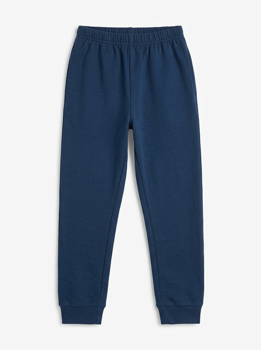 Kids' Navy Blue Elastic-Waist Casual Joggers