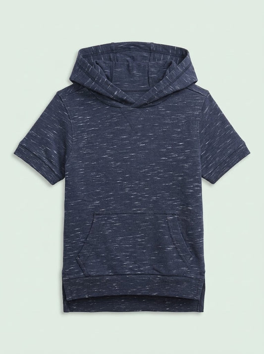 Boys BRANDED ' Short-Sleeve Melange Hoodie with Kangaroo Pocket