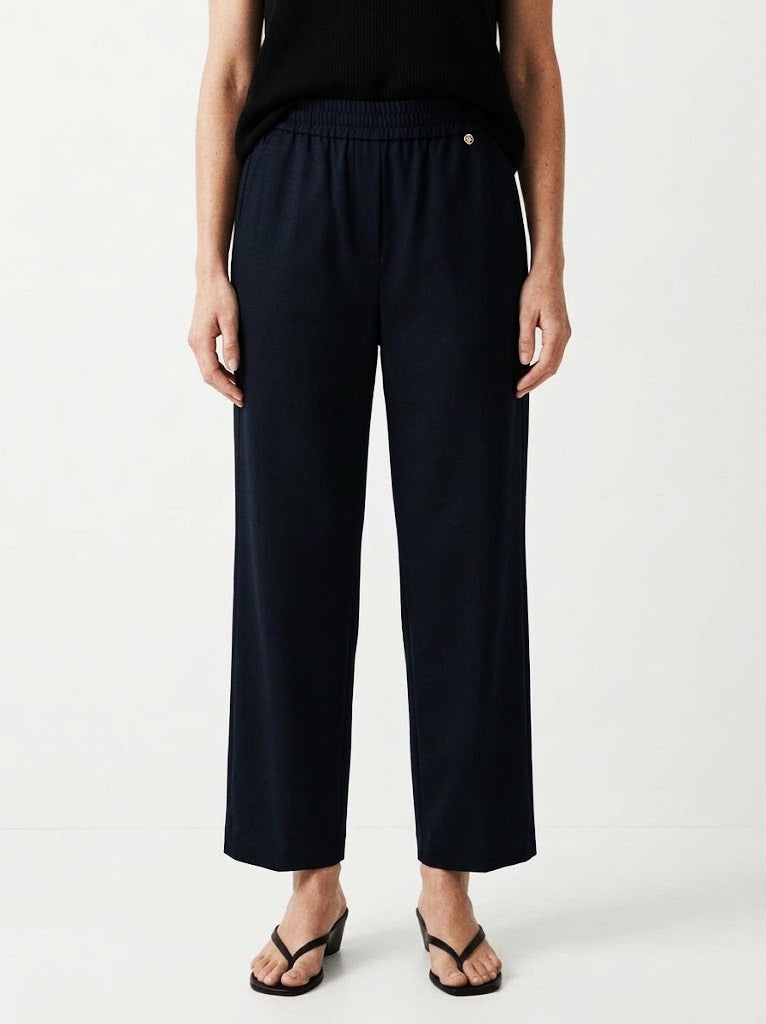 Women Navy Blue Elastic-Waist Trousers