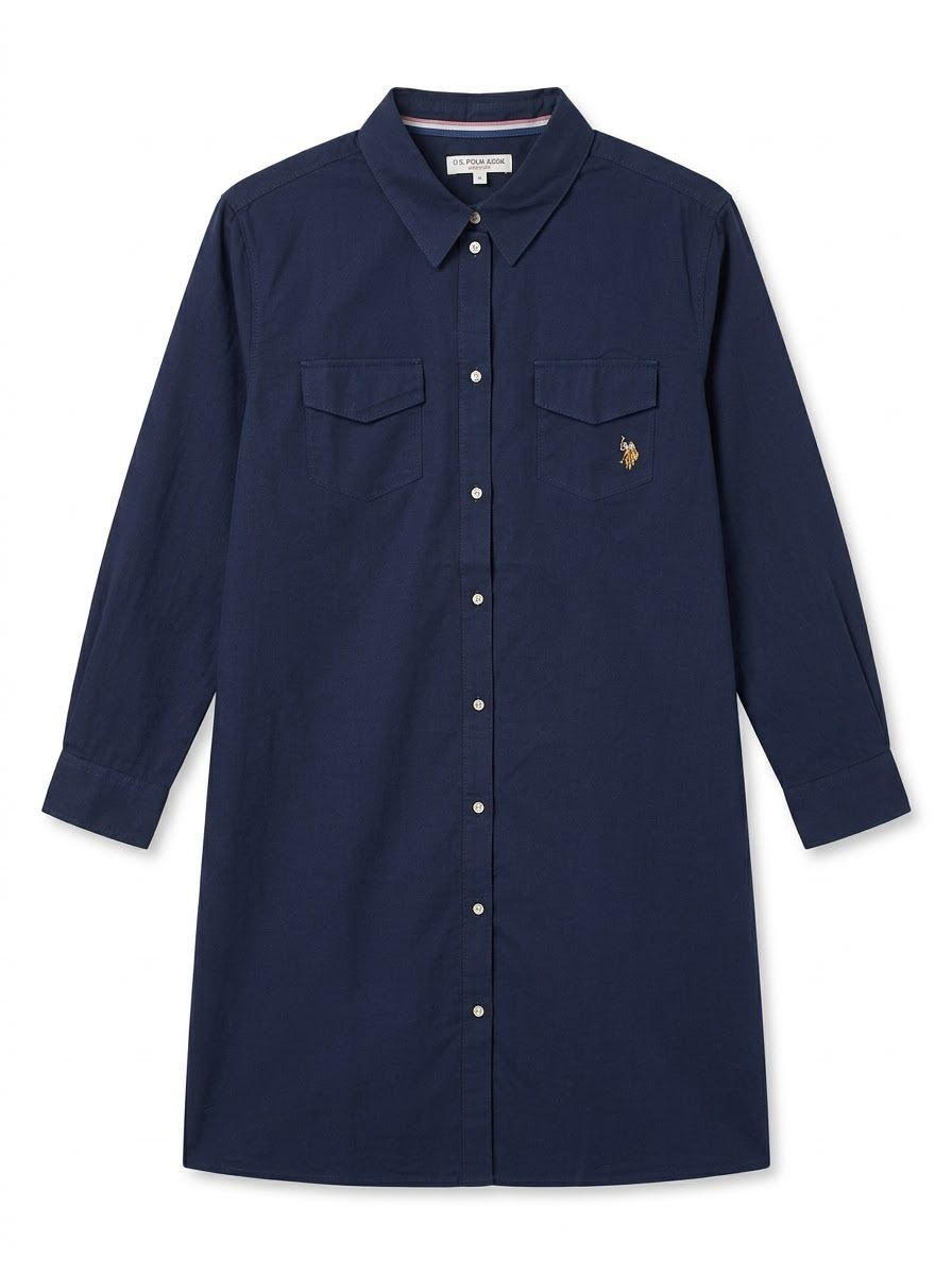 Women's Navy Blue Long-Sleeve Shirt Dress