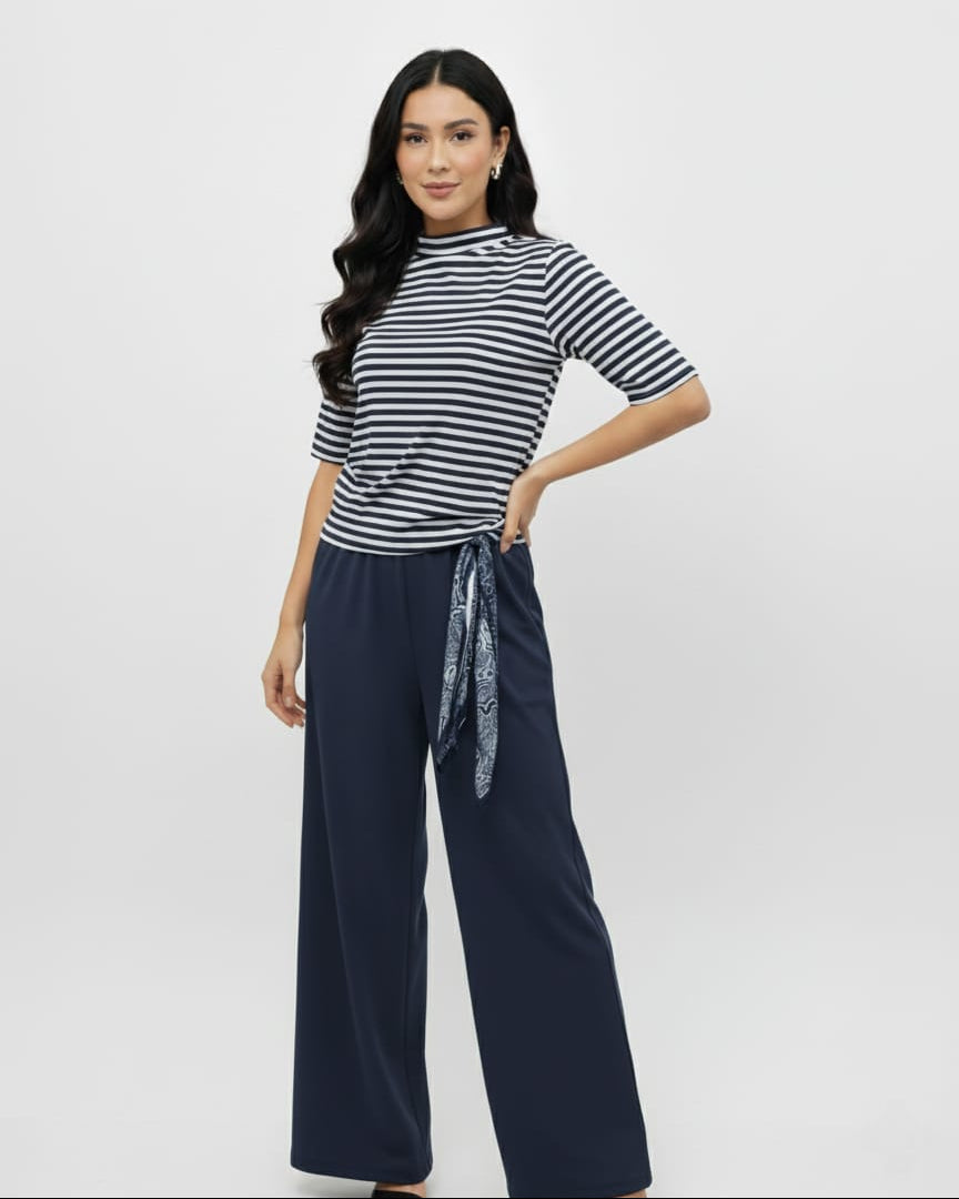 Stylish Striped Top and Wide-Leg Pants Outfit