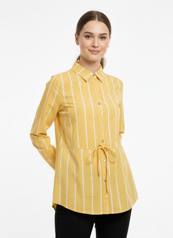 Womens Striped Long Sleeve Button Slim