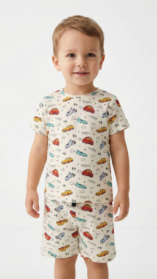 RESERVED Boys Organic Cotton Car Print T Shirt & Shorts Set