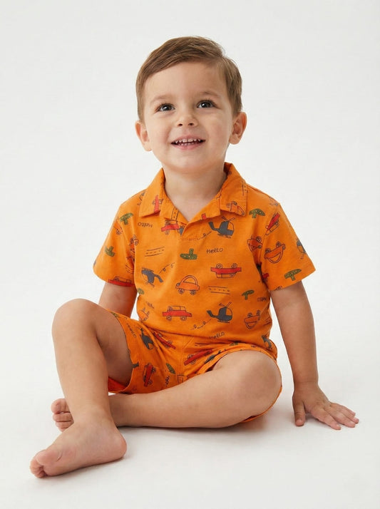 RESERVED Boys Printed Polo & Shorts Set