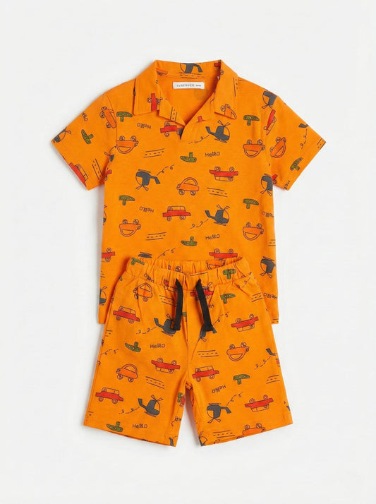 RESERVED Boys Printed Polo & Shorts Set