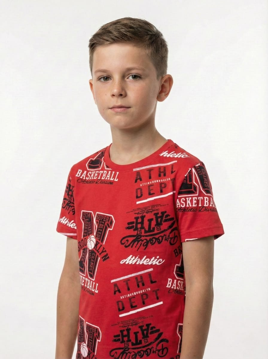 LCW Boys ATHL DEPT Graphic Print Red Crew Neck T-Shirt