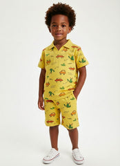 RESERVED Boys Yellow Car & Vehicle Print Polo & Shorts Set