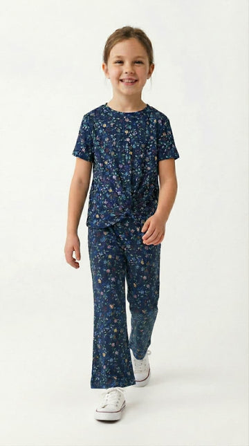 OKAIDI Girls Floral Knot Two Piece Set