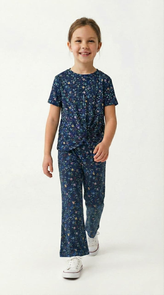 OKAIDI Girls Floral Knot Two Piece Set