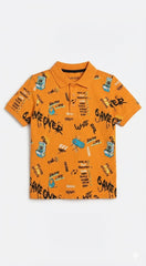 OKAIDI Boys Game On Graphic Print Orange Polo