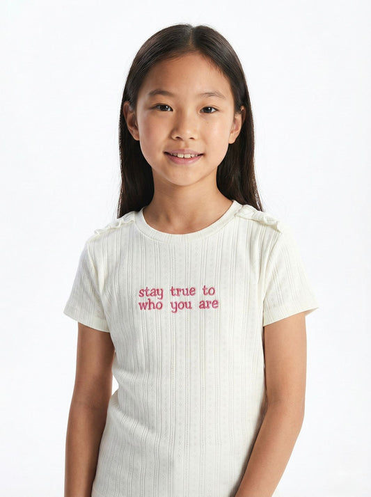 LC WAIKIKI Girls Embroided text Tee