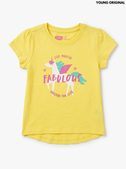 Girls' Bright Yellow Magical Unicorn Graphic Puff Short-Sleeve T-Shirt