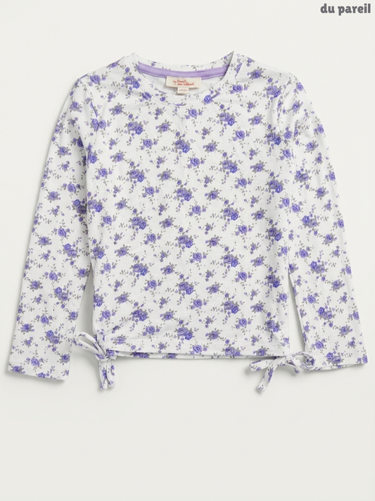 Du Pareil au Même Girls' Floral Side-Tie Long-Sleeve Top