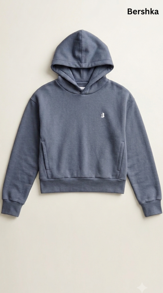 BERSHKA WOMENS BASIC FADED NAVY BLUE HOODIE