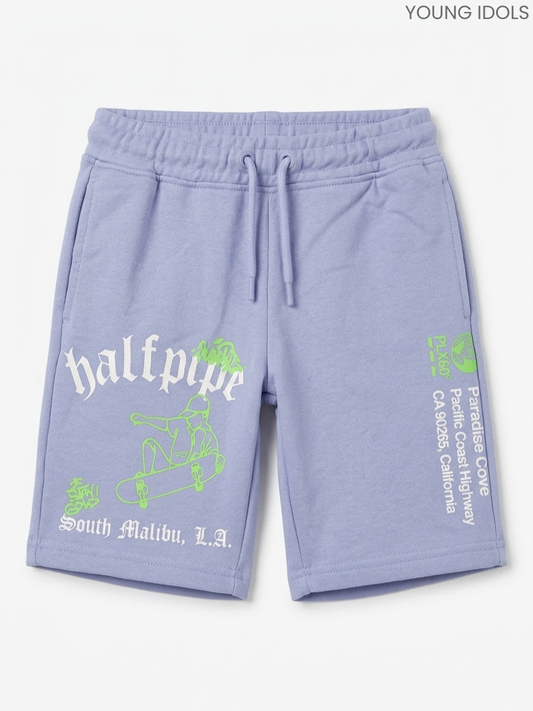 YOUNG IDOLS Kids' Purple Graphic Shorts | Skater Printed Sweat Shorts