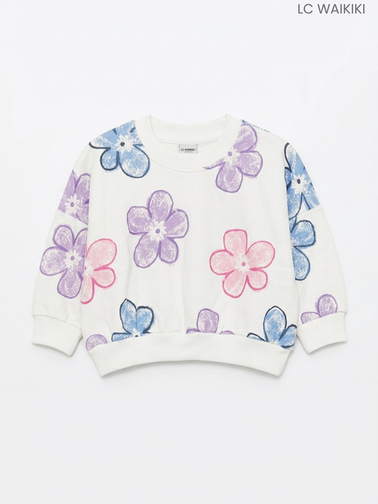 LC WAIKIKI Girls' Off-White Floral Print Sweatshirt