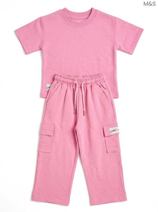 M&S Kids' Pink T-Shirt & Cargo Joggers Set | Matching Cotton Outfit