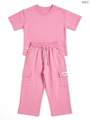 M&S Kids' Pink T-Shirt & Cargo Joggers Set | Matching Cotton Outfit