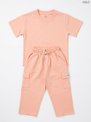 M&S Kids' Peach T-Shirt & Cargo Joggers Set | Matching Cotton Outfit