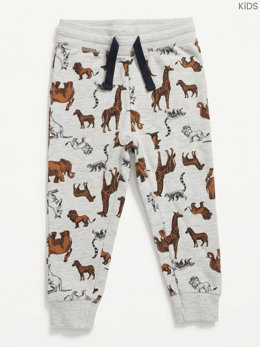 Kids' Grey Safari Animal Print Joggers | Cotton Drawstring Sweatpants