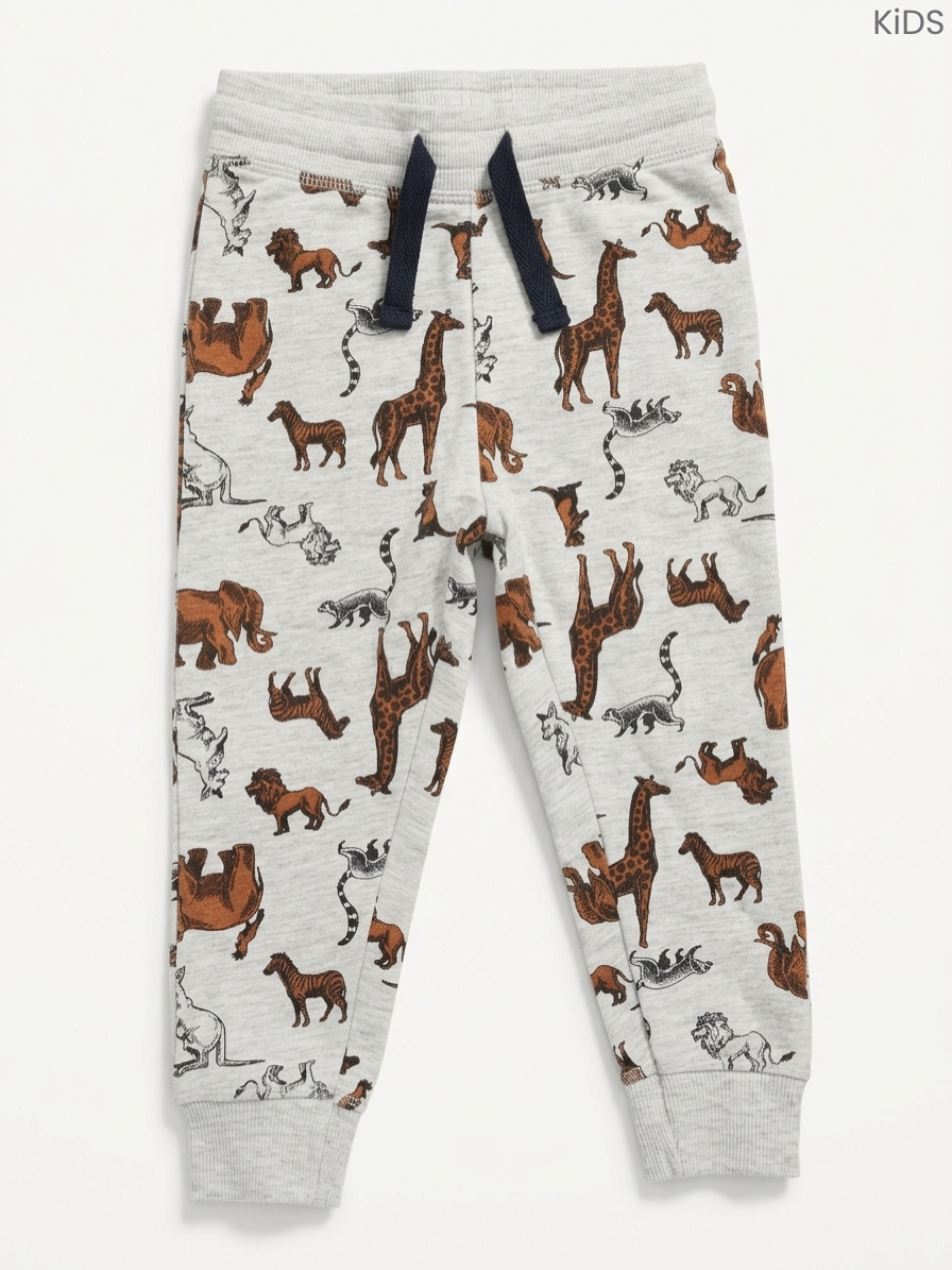 Kids' Grey Safari Animal Print Joggers | Cotton Drawstring Sweatpants