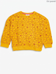 DU PAREIL Girls' Mustard Yellow Floral Sweatshirt | Printed Cotton Pullover