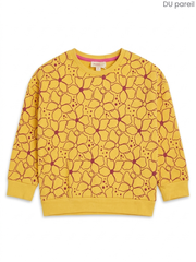 DU PAREIL Girls' Mustard Yellow Floral Sweatshirt | Printed Cotton Pullover