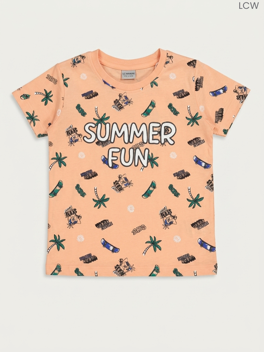 LC Waikiki "Summer Fun" Boys Peach Graphic T-Shirt