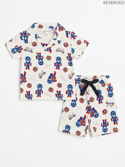 Reserved Boys Superhero Captain Printed Off-White Polo Shirt and Shorts Set