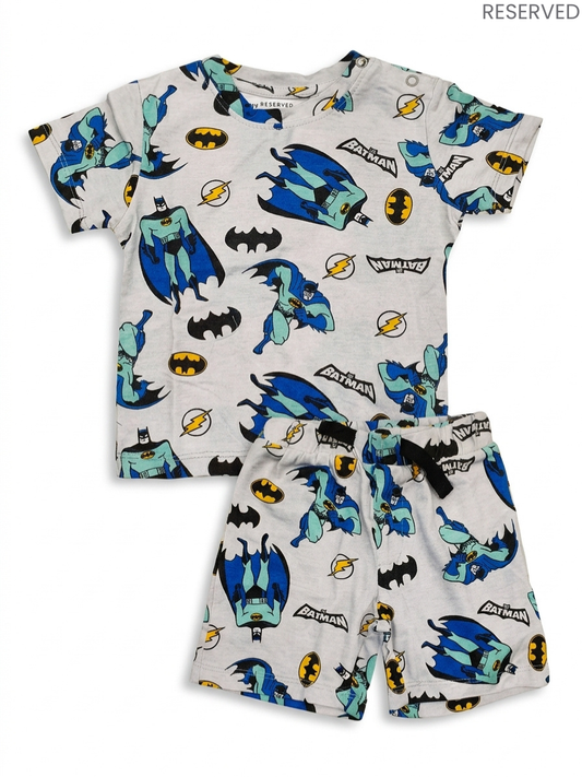 Reserved Kids Light Grey Batman Graphic T-Shirt & Shorts 2-Piece Set