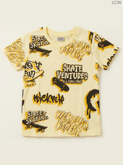 Boys' Skateboarding & Graffiti Print Short Sleeve T-Shirt