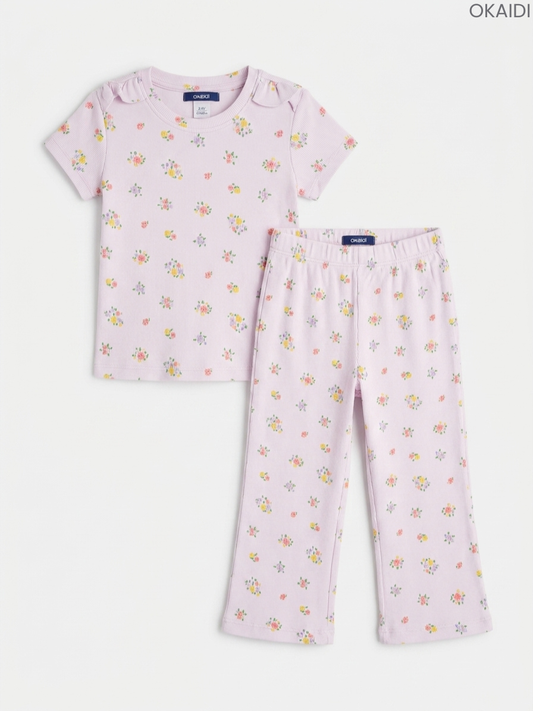 Girls' Floral Print Short Sleeve Top and Pants Set
