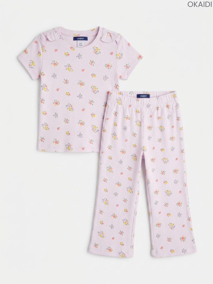 Girls' Floral Print Short Sleeve Top and Pants Set