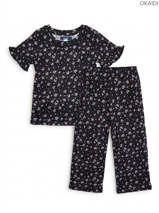 Girls' Floral Print Ruffle Top and Pants Set