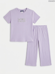 Girls' "Happiness Forever" Short Sleeve Top and Pants Set