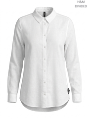 Women's White Long-Sleeve Button-Down Shirt