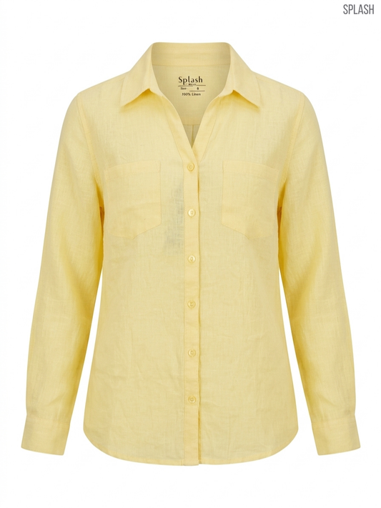 Splash Women's Yellow Long-Sleeved Linen Shirt