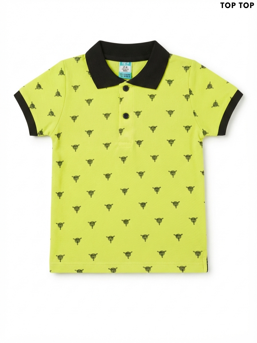TOP TOP Kids' Neon Yellow Graphic Print Polo Shirt | Casual Summer Wear