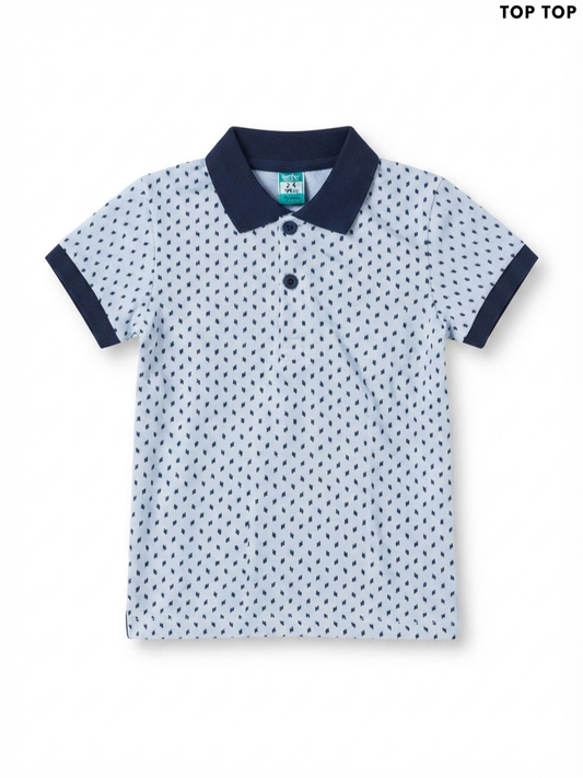 TOP TOP Kids' Light Blue Geometric Print Polo Shirt | Casual Summer Wear