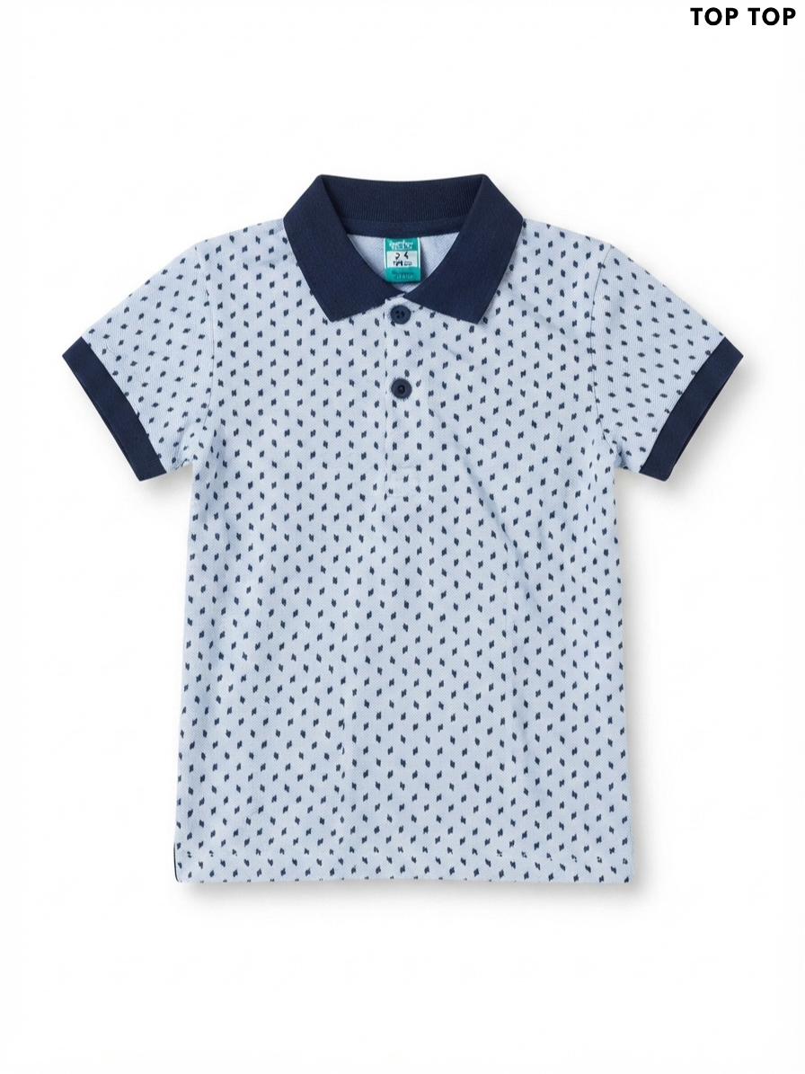 TOP TOP Kids' Light Blue Geometric Print Polo Shirt | Casual Summer Wear