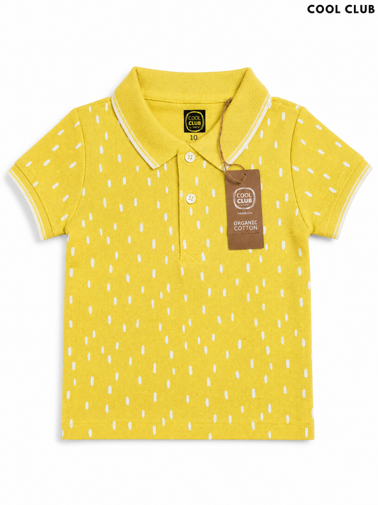 COOL CLUB Kids' Yellow Dash Print Organic Cotton Polo Shirt | Casual Summer Wear