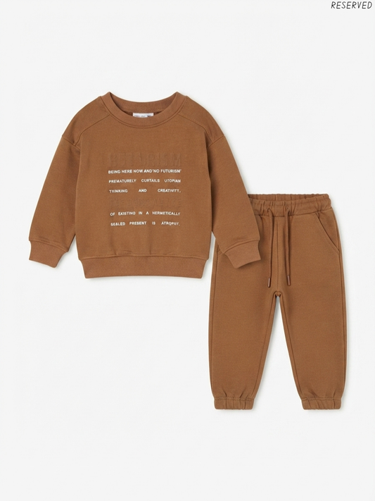 RESERVED Kids' Brown Typography Sweatshirt and Joggers Set | Casual Activewear